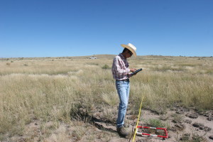 Masahiro Ohnishi collects soil data at Mimms Unit (Photo by Nora Ohnishi)
